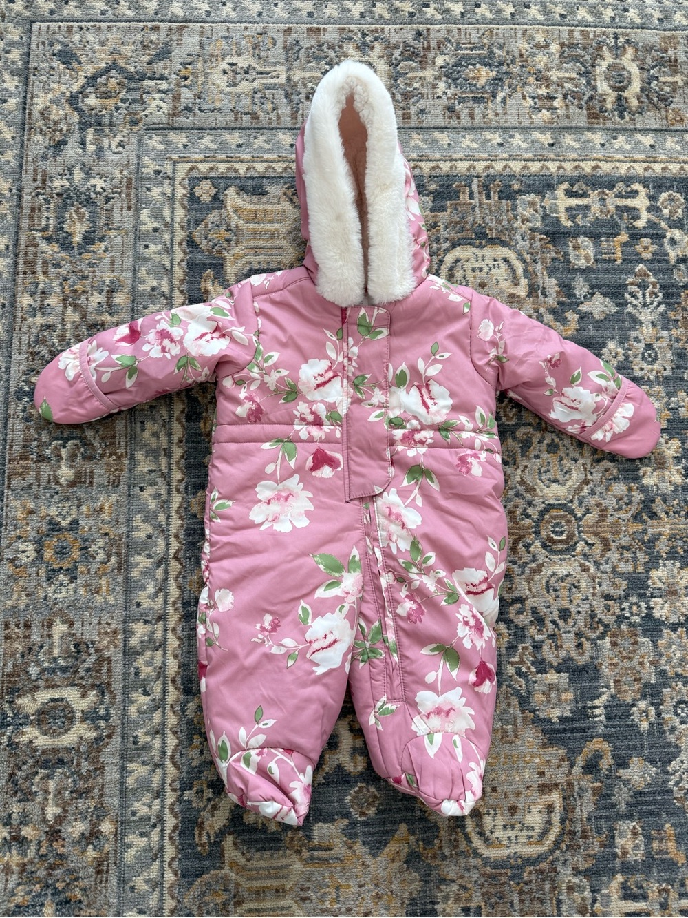 The Children's Place Pink Floral Quilted Baby Snowsuit